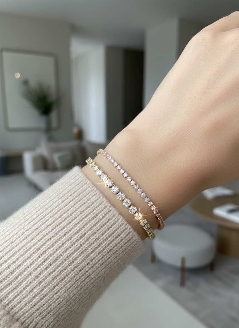 Infinite Radiance Tennis Bracelet – Duo Pack Adjustable, Yellow Gold & Rose Gold & Sparkling Diamonds