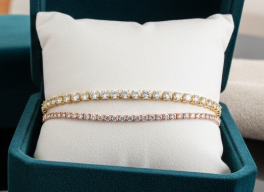 Infinite Radiance Tennis Bracelet – Duo Pack Adjustable, Yellow Gold & Rose Gold & Sparkling Diamonds