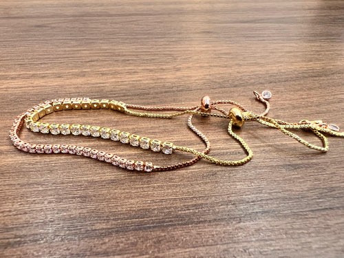 Infinite Radiance Tennis Bracelet – Duo Pack Adjustable, Yellow Gold & Rose Gold & Sparkling Diamonds
