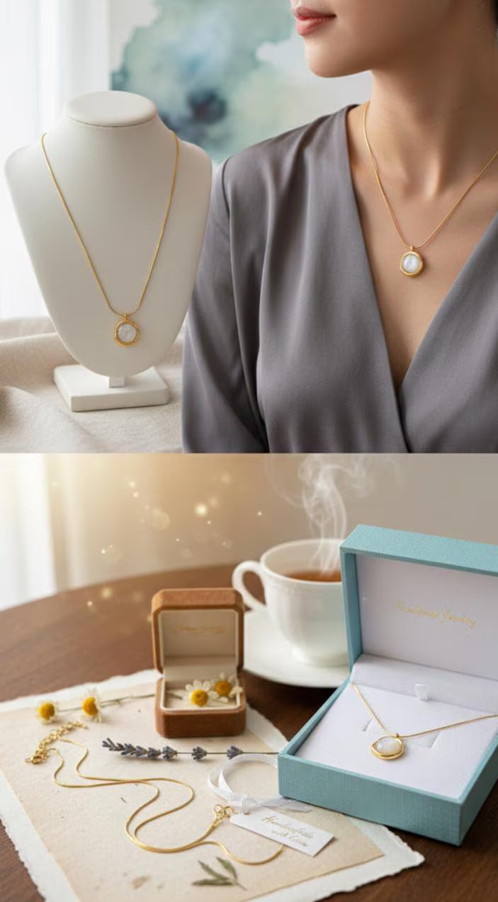 Collier Pendentif Nacre Blanche et Or