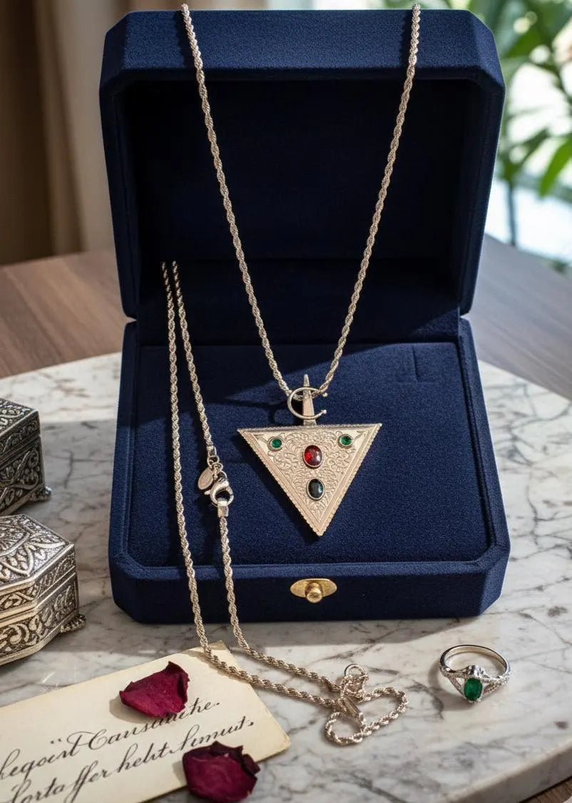 Collier Pendentif Triangle Berbère en Or Rose Talisman mystique